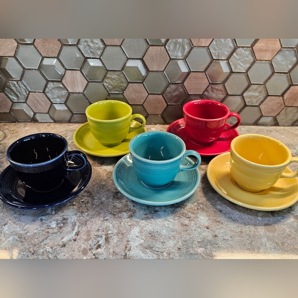 3 Fiesta SCARLET RED Mug and Saucer sets